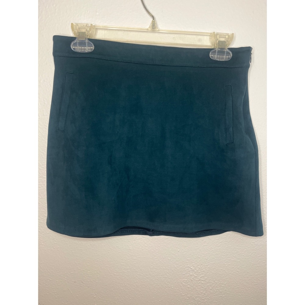 Blue Rain Faux Suede Women's Mini Skirt Blue A-Line Pocketed Size Medium